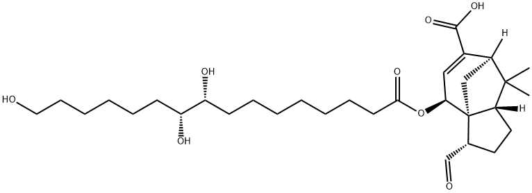 (3S)-3α-Formyl-2,3,4,7,8,8aβ-hexahydro-4β-[[(9R,10R)-9,10,16-trihydroxy-1-oxohexadecyl]oxy]-8,8-dimethyl-1H-3aα,7α-methanoazulene-6-carboxylic acid 구조식 이미지