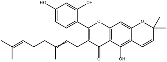 8-(2,4-Dihydroxyphenyl)-7-(3,7-dimethyl-2,6-octadienyl)-5-hydroxy-2,2-dimethyl-2H,6H-benzo[1,2-b:5,4-b']dipyran-6-one 구조식 이미지