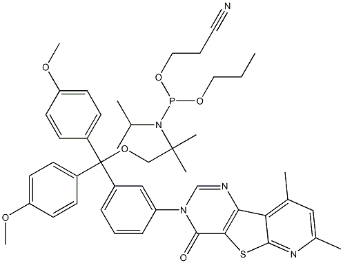 Phosphoramidous acid, bis(1-methylethyl)-, (1S)-1-[[bis(4-methoxyphenyl)phenylmethoxy]methyl]-3-(7,9-dimethyl-4-oxopyrido[3',2':4,5]thieno[3,2-d]pyrimidin-3(4H)-yl)propyl 2-cyanoethyl ester(9CI) Structure