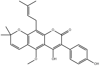 4-Hydroxy-3-(4-hydroxyphenyl)-5-methoxy-8,8-dimethyl-10-(3-methyl-2-butenyl)-2H,8H-benzo[1,2-b:5,4-b']dipyran-2-one 구조식 이미지