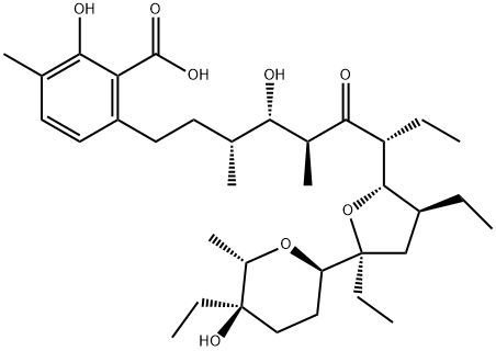 6-[(3R,4S,5S,7R)-7-[(2S,3S,5S)-3,5-Diethyl-5-[(2R,5R)-tetrahydro-5-ethyl-5-hydroxy-6α-methyl-2H-pyran-2-yl]tetrahydrofuran-2-yl]-4-hydroxy-3,5-dimethyl-6-oxononyl]-2-hydroxy-3-methylbenzoic acid Structure