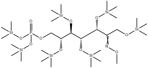 2-Deoxo-2-(methoxyimino)-1-O,3-O,4-O,5-O,6-O-pentakis(trimethylsilyl)-D-altro-2-heptulose 7-[phosphoric acid bis(trimethylsilyl)] ester 구조식 이미지
