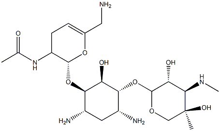 4-O-[(2S)-3α-(Acetylamino)-6-(aminomethyl)-3,4-dihydro-2H-pyran-2α-yl]-6-O-[3-deoxy-4-C-methyl-3-(methylamino)-β-L-arabinopyranosyl]-2-deoxy-D-streptamine 구조식 이미지