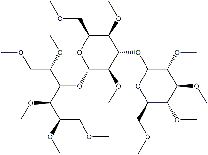 3-O-[3-O-(2-O,3-O,4-O,6-O-Tetramethyl-β-D-glucopyranosyl)-2-O,4-O,6-O-trimethyl-β-D-glucopyranosyl]-1-O,2-O,4-O,5-O,6-O-pentamethyl-D-glucitol 구조식 이미지