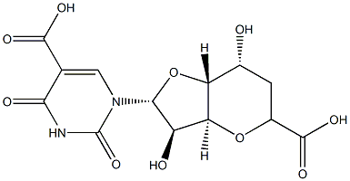 3,7-Anhydro-1-[5-carboxy-3,4-dihydro-2,4-dioxopyrimidin-1(2H)-yl]-1,6-dideoxy-D-glycero-β-D-allo-octofuranuronic acid 구조식 이미지