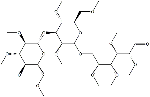 6-O-[3-O-(2-O,3-O,4-O,6-O-Tetramethyl-β-D-glucopyranosyl)-2-O,4-O,6-O-trimethyl-β-D-glucopyranosyl]-2-O,3-O,4-O,5-O-tetramethyl-D-glucose 구조식 이미지