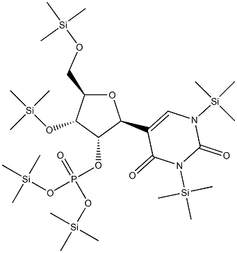 1,3-Bis(trimethylsilyl)-5-[2-O-[bis(trimethylsilyloxy)phosphinyl]-3-O,5-O-bis(trimethylsilyl)-β-D-ribofuranosyl]-2,4(1H,3H)-pyrimidinedione Structure