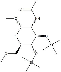 Methyl 2-(acetylamino)-3-O,4-O-bis(trimethylsilyl)-6-O-methyl-2-deoxy-α-D-glucopyranoside 구조식 이미지