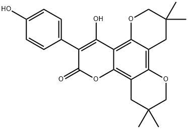 7,8,11,12-Tetrahydro-4-hydroxy-3-(4-hydroxyphenyl)-7,7,11,11-tetramethyl-2H,6H,10H-benzo[1,2-b:3,4-b':5,6-b'']tripyran-2-one 구조식 이미지