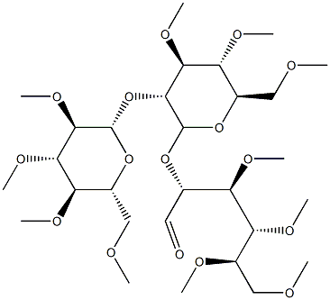 3-O,4-O,5-O,6-O-Tetramethyl-2-O-[3-O,4-O,6-O-trimethyl-2-O-(2-O,3-O,4-O,6-O-tetramethyl-β-D-glucopyranosyl)-β-D-glucopyranosyl]-D-glucose 구조식 이미지