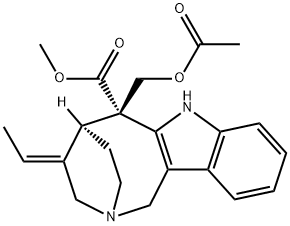 2,5-에타노-2H-아조시노[4,3-b]인돌-6-카르복실산,6-[(아세틸옥시)메틸]-4-에틸리덴-1,3,4,5,6,7-헥사히드로-,메틸에스테르,[5S-[4E,5alpha,6beta]]- 구조식 이미지