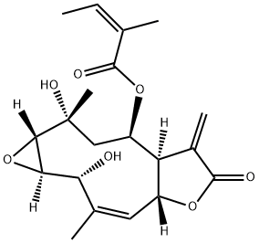 (Z)-2-Methyl-2-butenoic acid (1aR,2R,3Z,4aR,7aR,8R,10R,10aS)-1a,2,4a,6,7,7a,8,9,10,10a-decahydro-2,10-dihydroxy-3,10-dimethyl-7-methylene-6-oxooxireno[6,7]cyclodeca[1,2-b]furan-8-yl ester 구조식 이미지