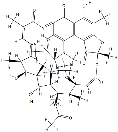 N,2-Didehydro-1,4-dideoxy-1,2-dihydro-4-[(2R)-2-[(S)-1-hydroxyethyl]-1-pyrrolidinyl]-1-oxorifamycin 구조식 이미지