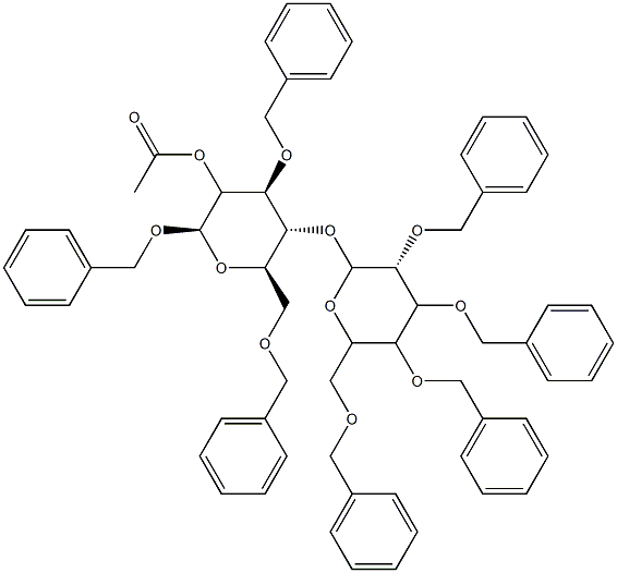 Phenylmethyl 3-O,6-O-bis(phenylmethyl)-4-O-[2-O,3-O,4-O,6-O-tetrakis(phenylmethyl)-α-D-glucopyranosyl]-β-D-glucopyranoside 2-acetate 구조식 이미지