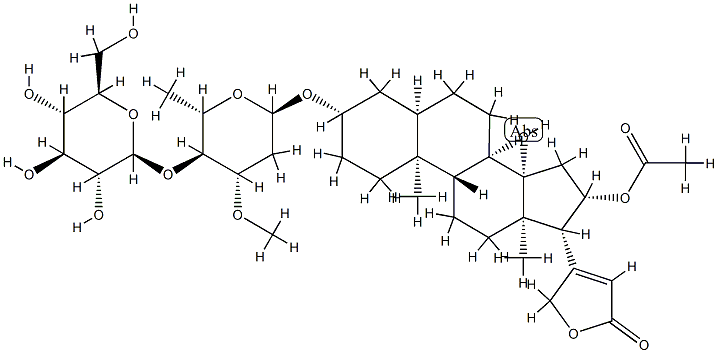 16β-(Acetyloxy)-3β-[(4-O-β-D-glucopyranosyl-3-O-methyl-2,6-dideoxy-α-L-arabino-hexopyranosyl)oxy]-14-hydroxy-5β-card-20(22)-enolide Structure