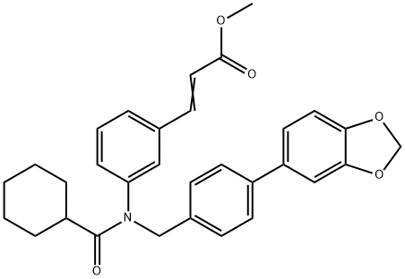 (E)-methyl 3-(3-(N-(4-(benzo[d][1,3]dioxol-5-yl)benzyl)cyclohexanecarboxamido)phenyl)acrylate 구조식 이미지