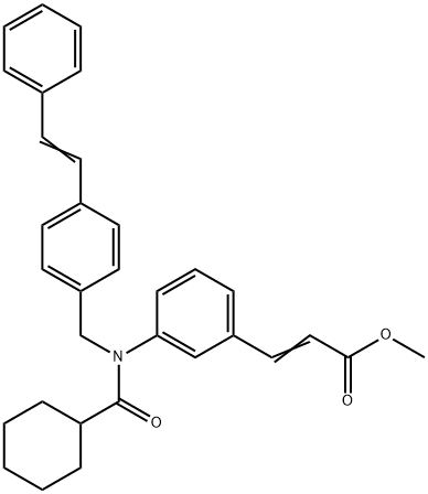 (E)-methyl 3-(3-(N-(4-styrylbenzyl)cyclohexanecarboxamido)phenyl)acrylate Structure