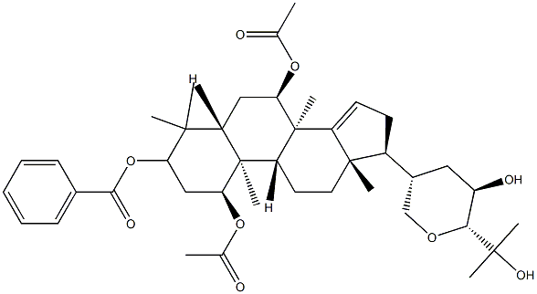 (13α,17α,20S,23R,24R)-21,24-Epoxy-4,4,8-trimethyl-5α-cholest-14-ene-1α,3α,7α,23,25-pentol 1,7-diacetate 3-benzoate 구조식 이미지