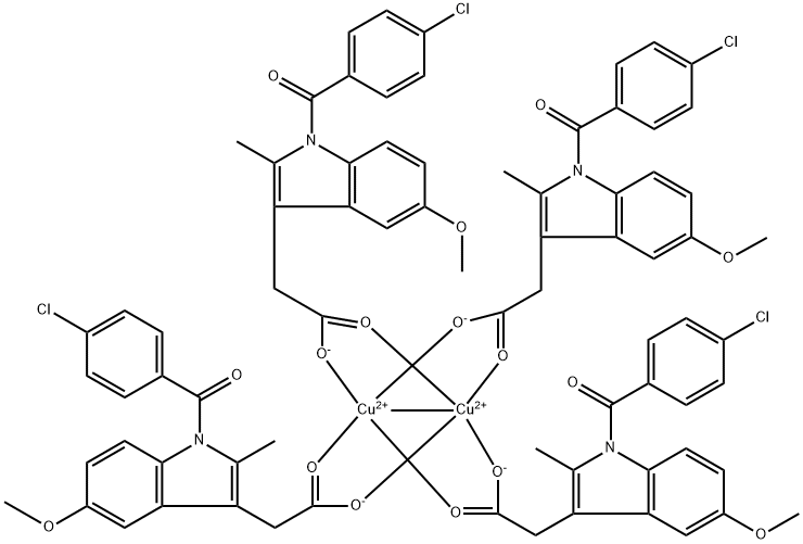 Copper, tetrakis.mu.-1-(4-chlorobenzoyl)-5-methoxy-2-methyl-1H-indole-3-acetato-O3:O3di-, (Cu-Cu) 구조식 이미지