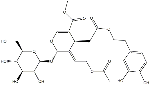 (2S)-3-[(E)-2-Acetoxyethylidene]-2-(β-D-glucopyranosyloxy)-3,4-dihydro-5-methoxycarbonyl-2H-pyran-4α-acetic acid 2-(3,4-dihydroxyphenyl)ethyl ester Structure