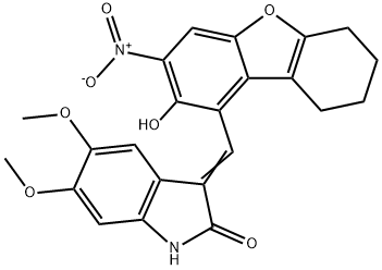 2H-Indol-2-one,1,3-dihydro-5,6-dimethoxy-3-[(6,7,8,9-tetrahydro-2-hydroxy-3-nitro-1-dibenzofuranyl)methylene]-(9CI) 구조식 이미지