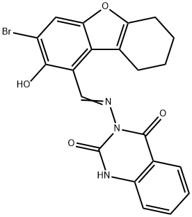 2,4(1H,3H)-Quinazolinedione,3-[[(3-bromo-6,7,8,9-tetrahydro-2-hydroxy-1-dibenzofuranyl)methylene]amino]-(9CI) Structure