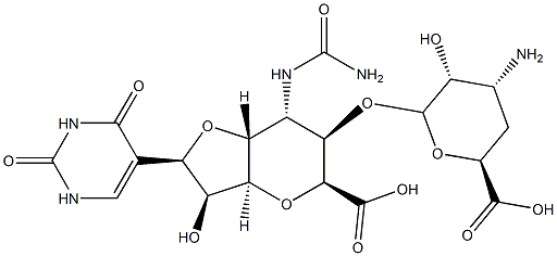 5-Carbamoylamino-6-O-(3-amino-3,4-dideoxy-β-D-xylo-hexopyranuronosyl)-3,7-anhydro-1,5-dideoxy-1-(1,2,3,4-tetrahydro-2,4-dioxopyrimidin-5-yl)-α-D-threo-D-allo-octofuranuronic acid Structure
