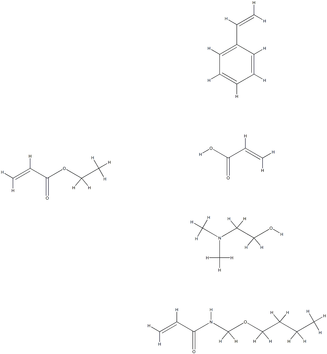 2-프로펜산,N-(부톡시메틸)-2-프로펜아미드,에테닐벤젠및에틸2-프로페노에이트와의중합체,화합물.2-(디메틸아미노)에탄올함유 구조식 이미지