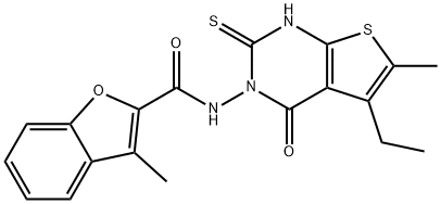 2-Benzofurancarboxamide,N-(5-ethyl-1,4-dihydro-6-methyl-4-oxo-2-thioxothieno[2,3-d]pyrimidin-3(2H)-yl)-3-methyl-(9CI) Structure