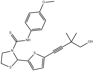 3-Thiazolidinecarbothioamide,2-[5-(4-hydroxy-3,3-dimethyl-1-butynyl)-2-thienyl]-N-(4-methoxyphenyl)-(9CI) Structure