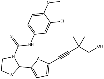 3-Thiazolidinecarbothioamide,N-(3-chloro-4-methoxyphenyl)-2-[5-(4-hydroxy-3,3-dimethyl-1-butynyl)-2-thienyl]-(9CI) Structure