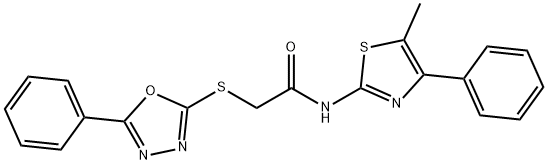 N-(5-methyl-4-phenyl-1,3-thiazol-2-yl)-2-[(5-phenyl-1,3,4-oxadiazol-2-yl)sulfanyl]acetamide 구조식 이미지