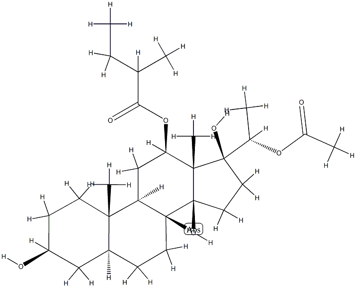 (17S,20S)-20-Acetoxy-12β-(2-methylbutanoyloxy)-5α-pregnane-3β,14β,17-triol Structure