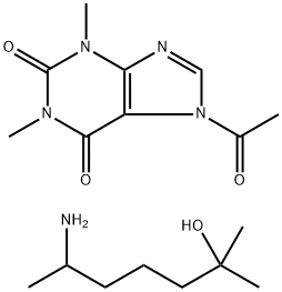 7-acetyl-3,7-dihydro-1,3-dimethyl-1H-purine-2,6-dione, compound with 6-amino-2-methylheptan-2-ol (1:1) Structure