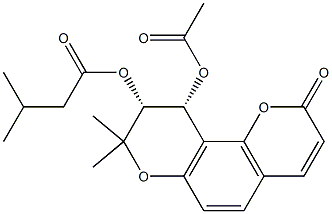 3-Methylbutyric acid [[9R,10R,(+)]-10-acetoxy-9,10-dihydro-8,8-dimethyl-2-oxo-2H,8H-benzo[1,2-b:3,4-b']dipyran-9-yl] ester 구조식 이미지