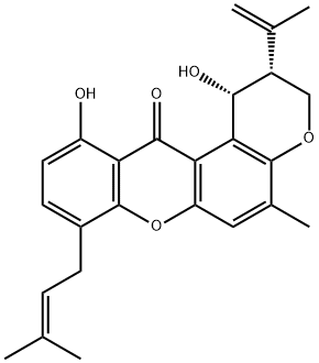 (1R)-2,3-Dihydro-1,11-dihydroxy-5-methyl-8-(3-methyl-2-butenyl)-2α-(1-methylvinyl)pyrano[3,2-a]xanthen-12(1H)-one 구조식 이미지