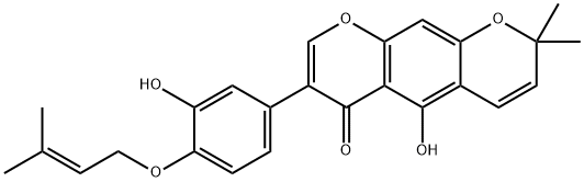 5-Hydroxy-7-[3-hydroxy-4-[(3-methyl-2-butenyl)oxy]phenyl]-2,2-dimethyl-2H,6H-benzo[1,2-b:5,4-b']dipyran-6-one 구조식 이미지