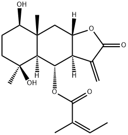 (Z)-2-Methyl-2-butenoic acid (3aR)-2,3,3aα,4,4aα,5,6,7,8,8a,9,9aβ-dodecahydro-5β,8β-dihydroxy-5,8aβ-dimethyl-3-methylene-2-oxonaphtho[2,3-b]furan-4α-yl ester 구조식 이미지