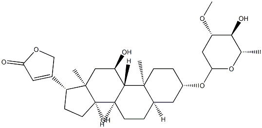 3β-[(3-O-Methyl-2,6-dideoxy-L-arabino-hexopyranosyl)oxy]-11α,14-dihydroxy-5β-card-20(22)-enolide 구조식 이미지