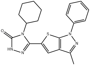3H-1,2,4-Triazol-3-one,4-cyclohexyl-2,4-dihydro-5-(3-methyl-1-phenyl-1H-thieno[2,3-c]pyrazol-5-yl)-(9CI) 구조식 이미지