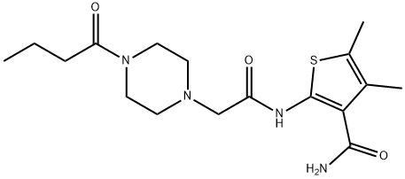 1-Piperazineacetamide,N-[3-(aminocarbonyl)-4,5-dimethyl-2-thienyl]-4-(1-oxobutyl)-(9CI) Structure