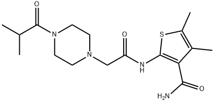 1-Piperazineacetamide,N-[3-(aminocarbonyl)-4,5-dimethyl-2-thienyl]-4-(2-methyl-1-oxopropyl)-(9CI) 구조식 이미지