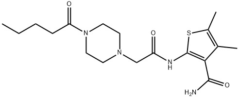 1-Piperazineacetamide,N-[3-(aminocarbonyl)-4,5-dimethyl-2-thienyl]-4-(1-oxopentyl)-(9CI) 구조식 이미지