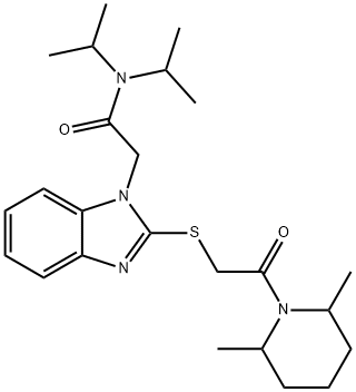 1H-Benzimidazole-1-acetamide,2-[[2-(2,6-dimethyl-1-piperidinyl)-2-oxoethyl]thio]-N,N-bis(1-methylethyl)-(9CI) 구조식 이미지