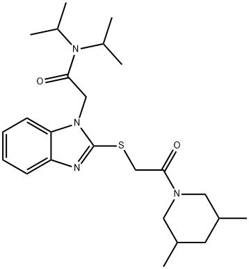 1H-Benzimidazole-1-acetamide,2-[[2-(3,5-dimethyl-1-piperidinyl)-2-oxoethyl]thio]-N,N-bis(1-methylethyl)-(9CI) 구조식 이미지