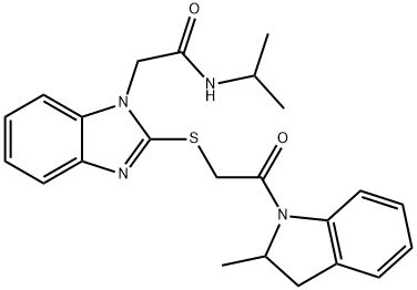 1H-Benzimidazole-1-acetamide,2-[[2-(2,3-dihydro-2-methyl-1H-indol-1-yl)-2-oxoethyl]thio]-N-(1-methylethyl)-(9CI) 구조식 이미지