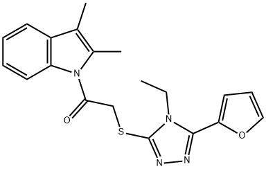 1H-Indole,1-[[[4-ethyl-5-(2-furanyl)-4H-1,2,4-triazol-3-yl]thio]acetyl]-2,3-dimethyl-(9CI) 구조식 이미지