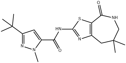 1H-Pyrazole-5-carboxamide,3-(1,1-dimethylethyl)-1-methyl-N-(5,6,7,8-tetrahydro-7,7-dimethyl-4-oxo-4H-thiazolo[5,4-c]azepin-2-yl)-(9CI) Structure
