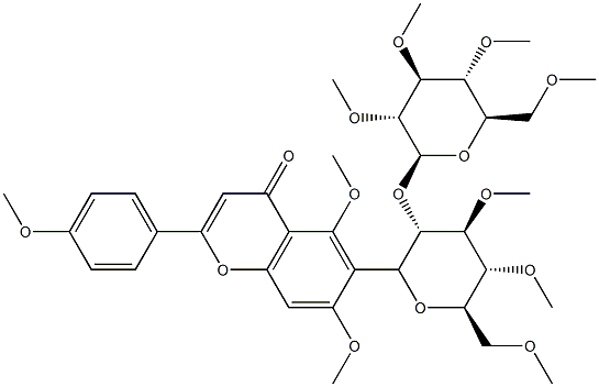 5,7-Dimethoxy-2-(4-methoxyphenyl)-6-[3-O,4-O,6-O-trimethyl-2-O-(2-O,3-O,4-O,6-O-tetramethyl-β-D-glucopyranosyl)-β-D-glucopyranosyl]-4H-1-benzopyran-4-one Structure