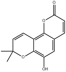 6-Hydroxy-8,8-dimethyl-2H,8H-benzo[1,2-b:3,4-b']dipyran-2-one 구조식 이미지
